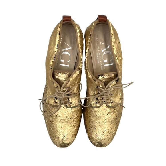 AGL Matte Gold All Over Sequins Lace Up Oxford Classic Party Dress Shoes - Picture 2 of 11